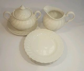 Johnson Bros Regency 7 Pc Set Sugar Bowl/lid/creamer Bread Plates Saucer
