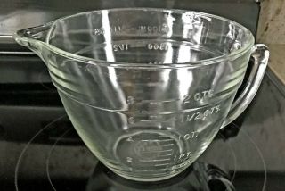 Vintage Glass Anchor Hocking Measure Cup Clear Batter Bowl 2 Quart 8 Cup