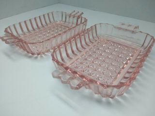 2 Pink Depression Glass Rectangular Serving Tray Candy Jewelry Dish 5.  5 " X 4 "