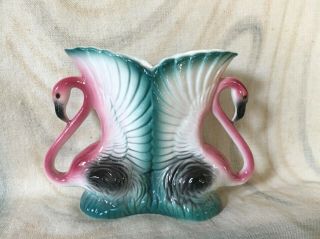 Vtg Mid - Century Modern Maddux - California Pottery Double Pink Flamingo Vase