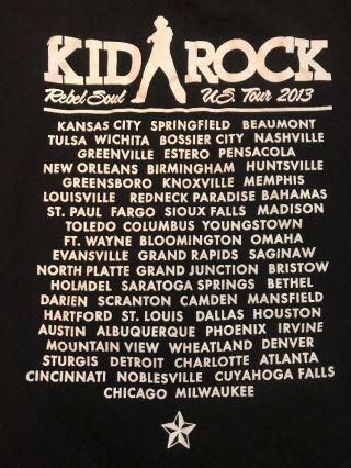 KID ROCK T - Shirt Rebel Soul Tour 2013 Harley Davidson Black Concert Tour XL 2