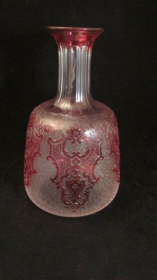 Antique Val St.  Lambert Belgium Art Glass Liquor Decanter Cranberry To Clear Nr