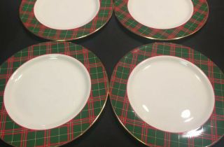 Royal Doulton Tartan 8 " Salad Plate Set 4 Green Gold Red Plaid Christmas 1986