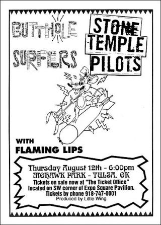 Stone Temple Pilots Butthole Surfers Flaming Lips Tulsa 1993 Orig Concert Poster