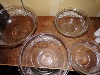 Vintage Pyrex Set Of 4 Colonial Mist Clear White Nesting Mixing Bowl