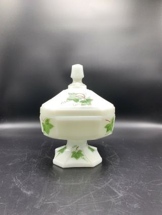 Vintage Westmoreland Milk Glass Handpainted Pedestal Candy Dish