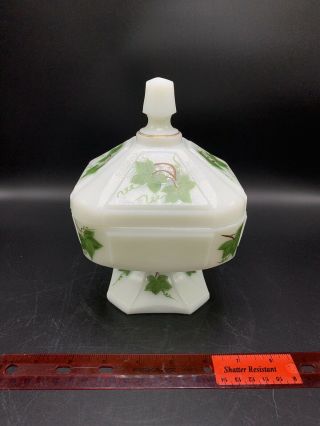 Vintage Westmoreland Milk Glass Handpainted Pedestal Candy Dish 5