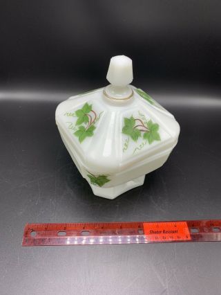 Vintage Westmoreland Milk Glass Handpainted Pedestal Candy Dish 6