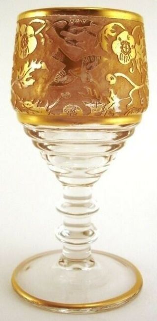 Paden City Spring Orchard Gold Encrusted 2 Oz.  Cordial Glasses Vintage Stems