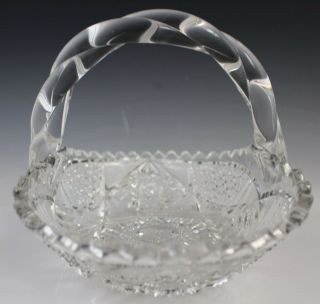 VTG American Brilliant ABP Cut Glass Bride ' s Bouquet Basket Applied Twist Handle 2