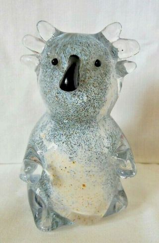 Langham Art Glass Koala Bear Figure,  Ornament,  Paperweight,  Etched Base,  Label