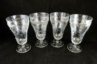 Four (4) Vintage Clear Pressed Glass Floral Design Parfait Glass Depression ?