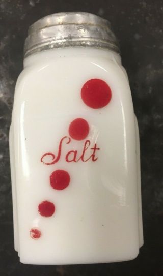 Vintage Milk Glass Mckee Red Dot Salt Pepper Shaker Custard Art Deco