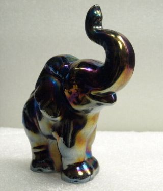 Fenton Art Deep Purple Carnival Glass Elephant (trunk Up For Luck)