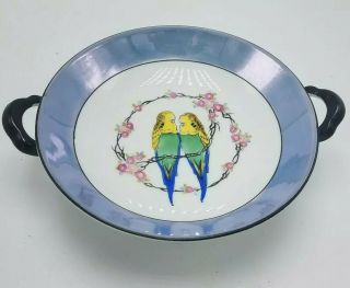 Vintage Noritake Art Deco Lusterware Parakeets Compote Plate Podium Bowl