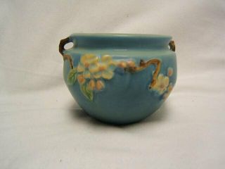 Vintage Roseville Pottery Blue Apple Blossom Vase/planter 300 - 4 " Very Good Cond.