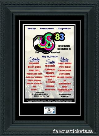 Us Festival 1983 Concert Poster & Ticket Set Ready To Frame Bowie,  Crue,  Clash,  U2
