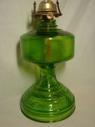Rare Vintage P & A Risdon Green Vaseline Glass Hurricane Oil Lamp Lantern