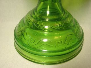 RARE Vintage P & A Risdon Green Vaseline Glass HURRICANE OIL LAMP LANTERN 3