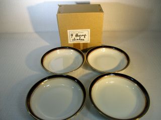 Fitz & Floyd Starburst 4 Vintage Boxed Berry Bowls Cobalt Inglaze Retired