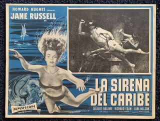 Jane Russell Underwater Diving Gilbert Roland Mexican Lobby Card 1955