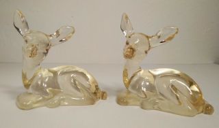 Set Of 2 Fenton Crystal Deer Fawn Handmade Signed Paper Weight/figurines