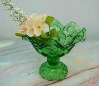 Bright Green Moon And Star Pedestal Compote/ 60’s Candy Dish/ Ruffled Top Bowl