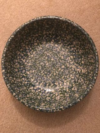 Henn Pottery 10” Sponge Ware Blue And Green Serving Bowl