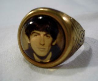60s Beatles George Harrison Metal Goldtone Gumball Ring - Sz 5 - 9 Adjust.  (719m)