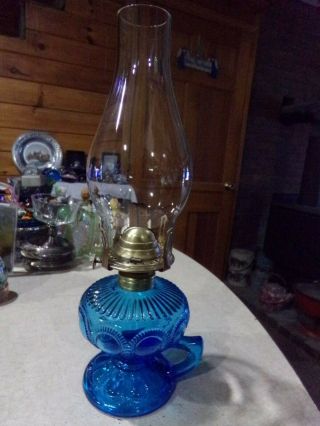 Eapg Imperial Glass Company Zipper Loop Blue Handled Oil Kerosene Lamp C 1909
