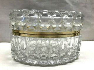 Vtg Large 4.  6 Lb French Cut Crystal Glass Jewelry Trinket Box Casket Gilt Gold