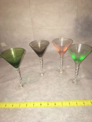 8 Vintage Twisted Stem Cocktail Glasses 3 OZ Multi Color,  Martini/Cordial/Wine 2