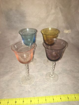 8 Vintage Twisted Stem Cocktail Glasses 3 OZ Multi Color,  Martini/Cordial/Wine 3