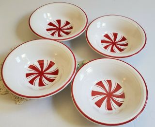 4 Vintage Fiesta Homer Laughlin Peppermint Bowls Red White Stripe Candy 6