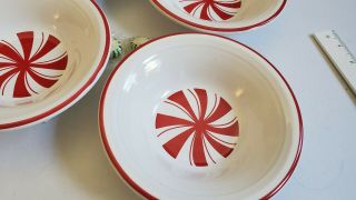 4 Vintage Fiesta Homer Laughlin Peppermint Bowls Red White Stripe Candy 8