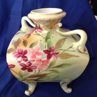 Antique Nippon Double Handle Footed Vase Signed 2