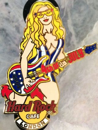 Hard Rock Cafe London 2004 July 4th Pin Sexy Patriotic Girl W/ Guitar Hrc 23594