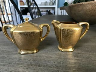 Vintage Stouffer Fine China Gold Creamer And Sugar Bowl