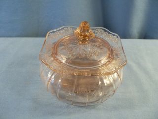 Jeannette Pink Depression Glass Adam Pattern Covered Candy Jar Box Dish Exc