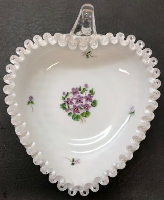 Fenton Glass White Heart Dish Silvercrest Violet