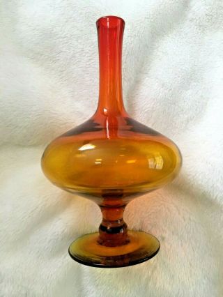 Mcm 12 1/2 " Vase Amberina Amber Yellow Orange Red Glass Retro 1960 