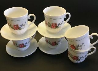 4 Arcopal Provincial Rim Cup Saucer France French Country Teacup Set,  2 Extra Cup