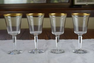4 Lenox Crystal Eternal Gold Trim Wine Goblet Glasses - Barclay Blank