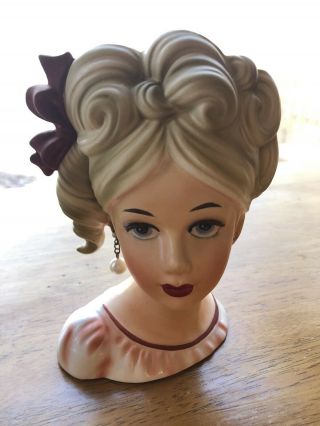 Teen Head Vase Inarco E 3662 - Vintage Lady In Peach Dress