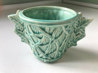 Vintage Mccoy Pottery Pot Planter Vase Pale Teal Green Ivy Tab Handles 3 " High
