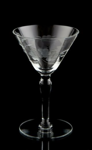 Vintage Liquor Cocktail Glasses Set of 5 Gray Cut Floral Elegant Optic Stemware 2