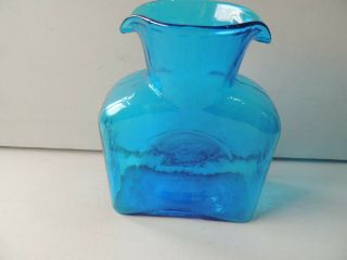 Vintage Blenko Peacock Blue 2 Spout Glass Pitcher