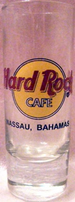 Hard Rock Cafe Nassau Bahamas 4 " Shot Glass Classic Hrc Logo Lg.  Cafe Black Text