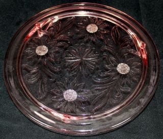 Pink Depression Cake Plate Pink Daisy