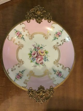 Limoges Porcelain Bowl W/signature - - Pastels/floral W/metal Handle